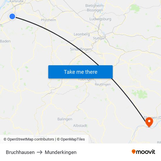 Bruchhausen to Munderkingen map