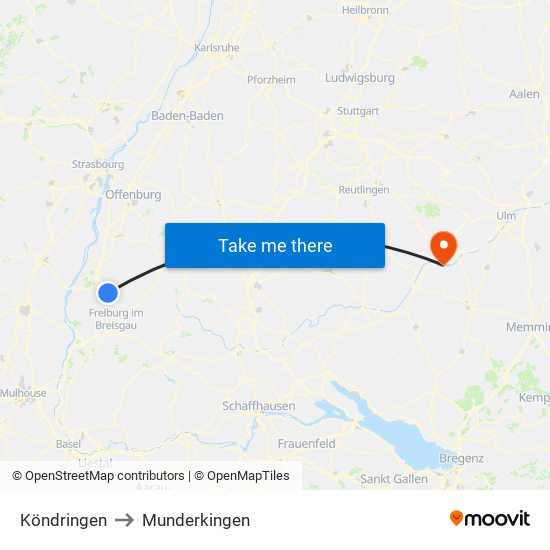 Köndringen to Munderkingen map