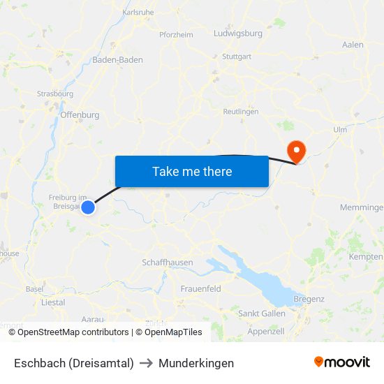 Eschbach (Dreisamtal) to Munderkingen map