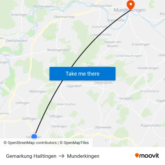 Gemarkung Hailtingen to Munderkingen map