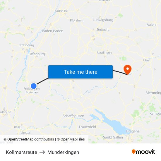 Kollmarsreute to Munderkingen map