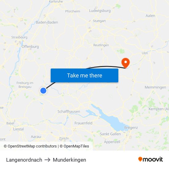 Langenordnach to Munderkingen map