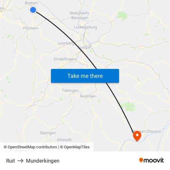 Ruit to Munderkingen map