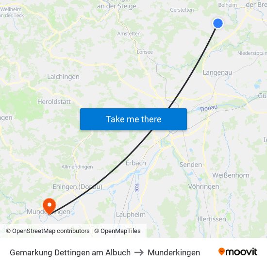 Gemarkung Dettingen am Albuch to Munderkingen map