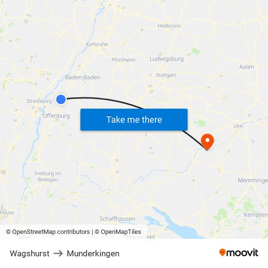 Wagshurst to Munderkingen map