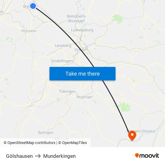 Gölshausen to Munderkingen map