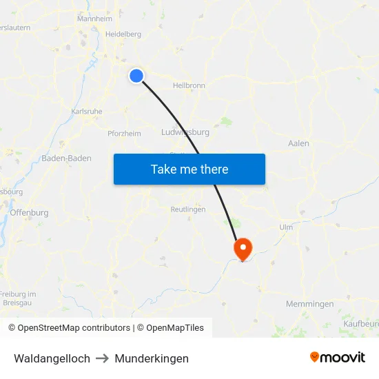 Waldangelloch to Munderkingen map