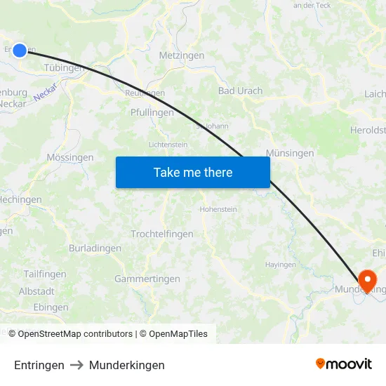 Entringen to Munderkingen map