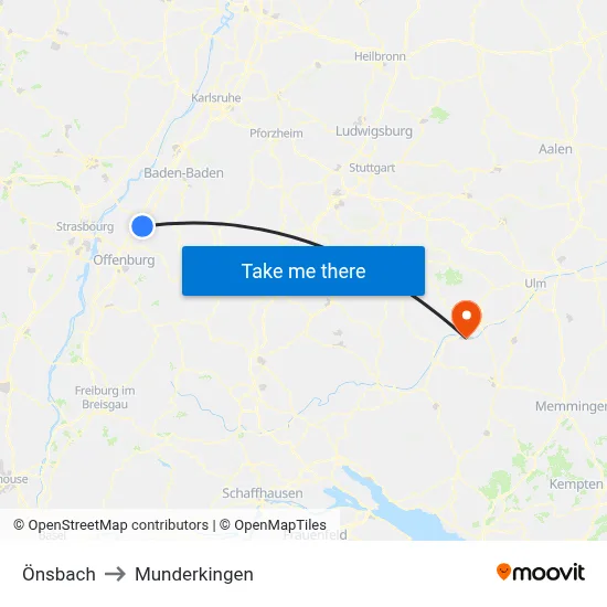 Önsbach to Munderkingen map