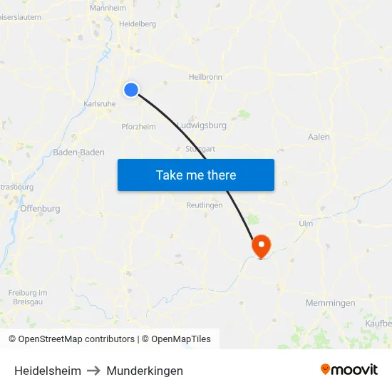 Heidelsheim to Munderkingen map