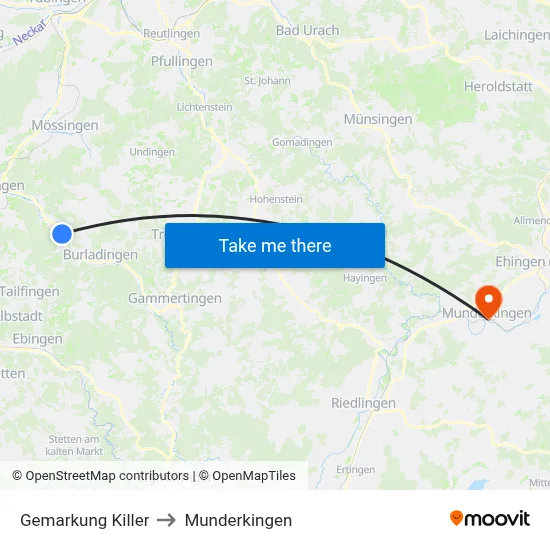 Gemarkung Killer to Munderkingen map