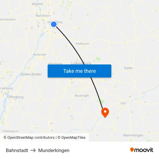 Bahnstadt to Munderkingen map