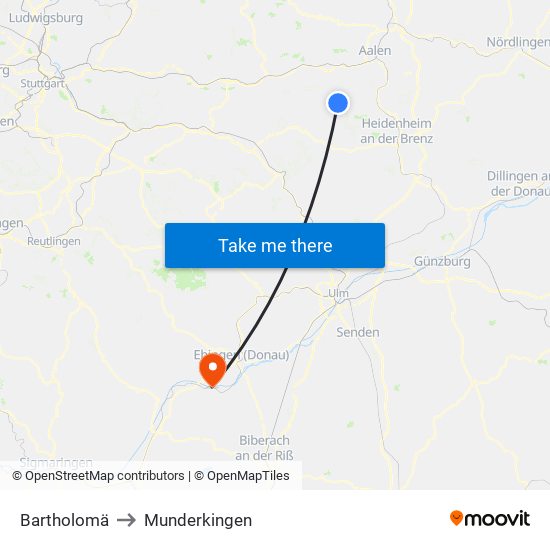 Bartholomä to Munderkingen map