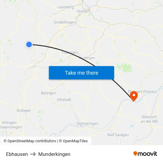 Ebhausen to Munderkingen map