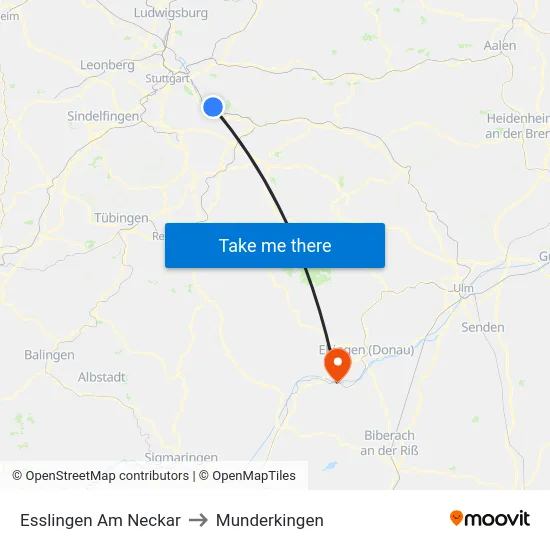 Esslingen Am Neckar to Munderkingen map