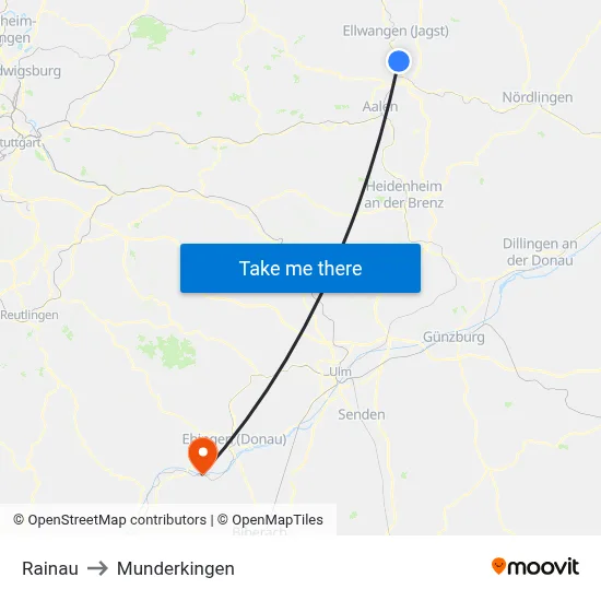 Rainau to Munderkingen map