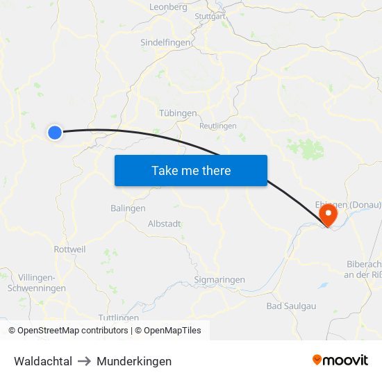 Waldachtal to Munderkingen map