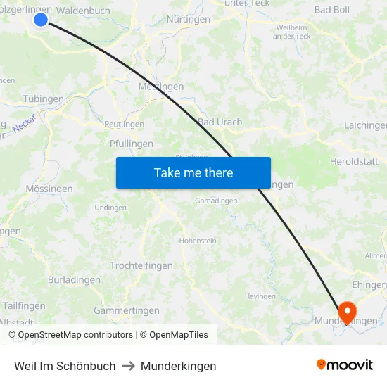Weil Im Schönbuch to Munderkingen map