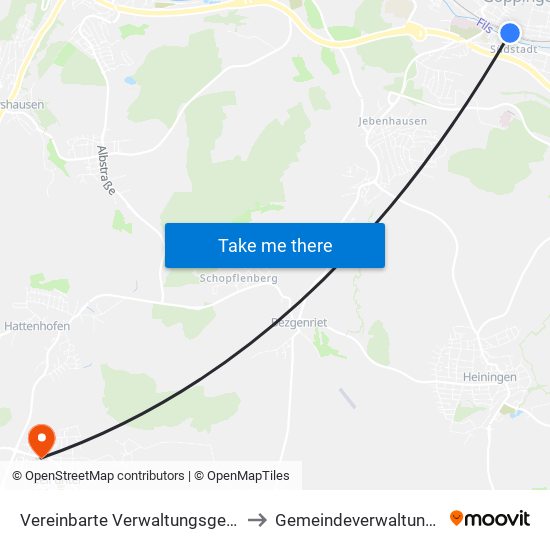 Vereinbarte Verwaltungsgemeinschaft Der Stadt Göppingen to Gemeindeverwaltungsverband Raum Bad Boll map