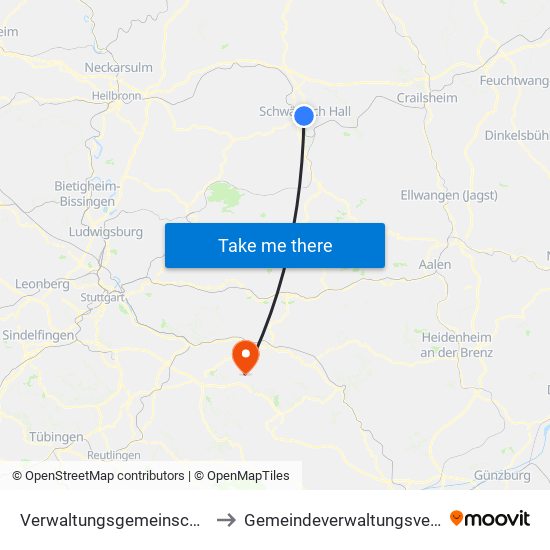 Verwaltungsgemeinschaft Schwäbisch Hall to Gemeindeverwaltungsverband Raum Bad Boll map