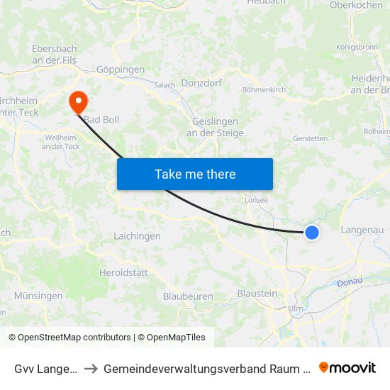 Gvv Langenau to Gemeindeverwaltungsverband Raum Bad Boll map