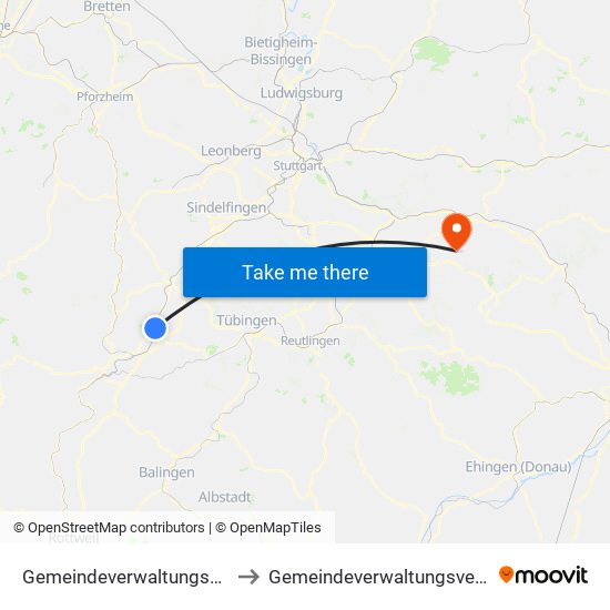 Gemeindeverwaltungsverband Oberes Gäu to Gemeindeverwaltungsverband Raum Bad Boll map