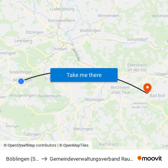 Böblingen (Stadt) to Gemeindeverwaltungsverband Raum Bad Boll map