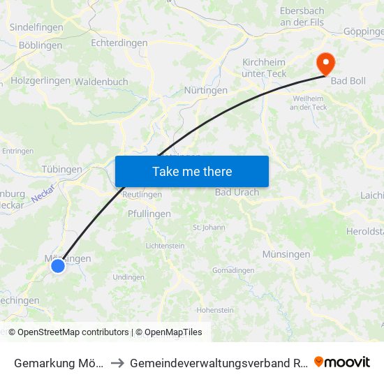 Gemarkung Mössingen to Gemeindeverwaltungsverband Raum Bad Boll map