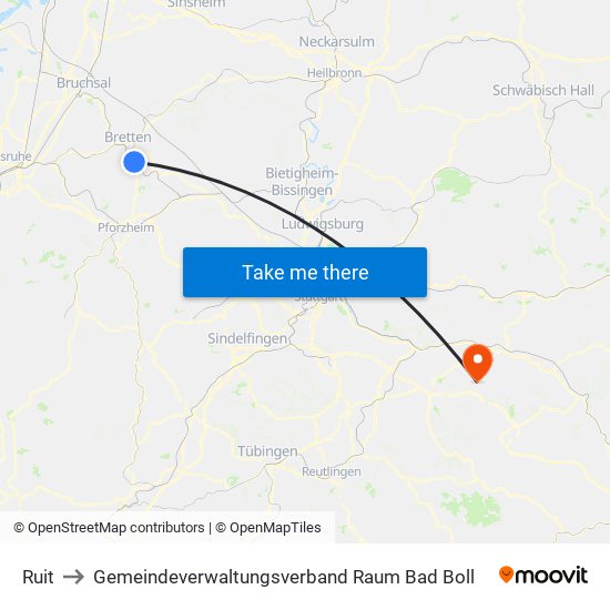 Ruit to Gemeindeverwaltungsverband Raum Bad Boll map