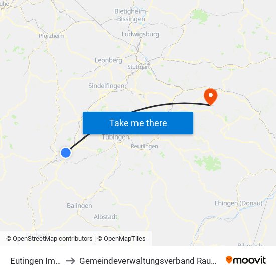 Eutingen Im Gäu to Gemeindeverwaltungsverband Raum Bad Boll map