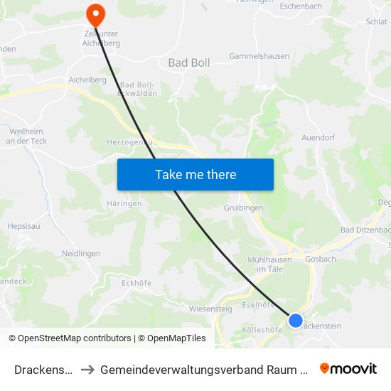 Drackenstein to Gemeindeverwaltungsverband Raum Bad Boll map