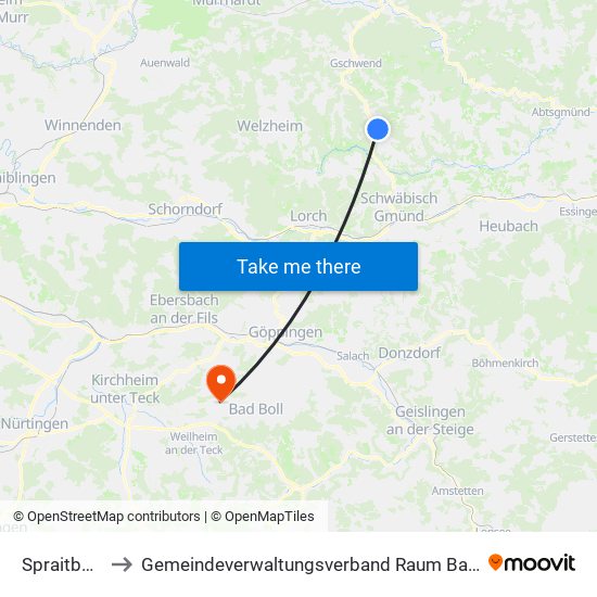 Spraitbach to Gemeindeverwaltungsverband Raum Bad Boll map