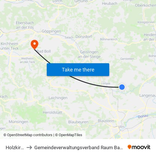 Holzkirch to Gemeindeverwaltungsverband Raum Bad Boll map