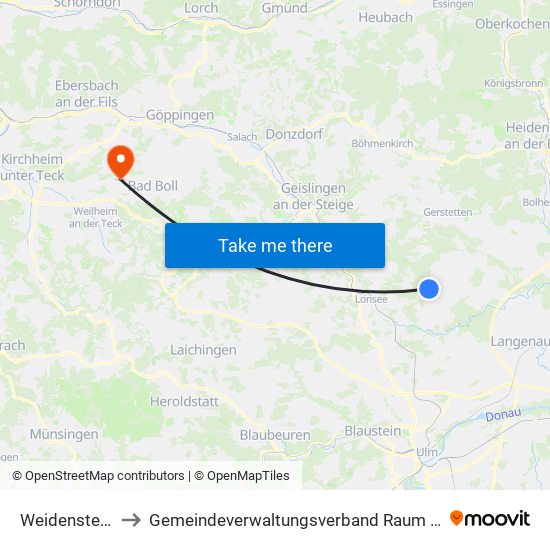 Weidenstetten to Gemeindeverwaltungsverband Raum Bad Boll map