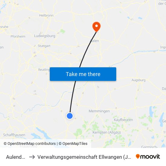 Aulendorf to Verwaltungsgemeinschaft Ellwangen (Jagst) map