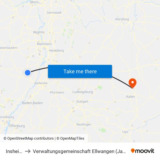 Insheim to Verwaltungsgemeinschaft Ellwangen (Jagst) map