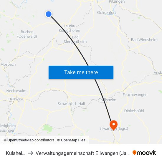 Külsheim to Verwaltungsgemeinschaft Ellwangen (Jagst) map