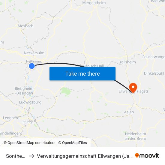 Sontheim to Verwaltungsgemeinschaft Ellwangen (Jagst) map