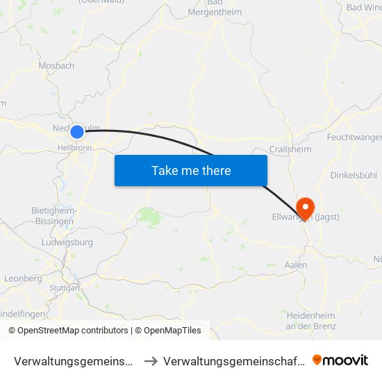 Verwaltungsgemeinschaft Neckarsulm to Verwaltungsgemeinschaft Ellwangen (Jagst) map