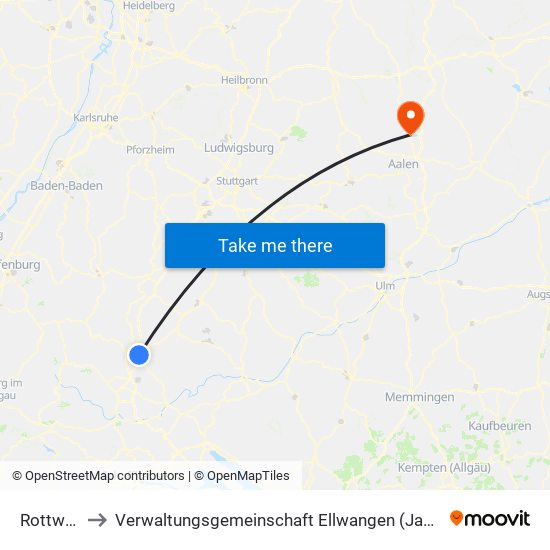 Rottweil to Verwaltungsgemeinschaft Ellwangen (Jagst) map