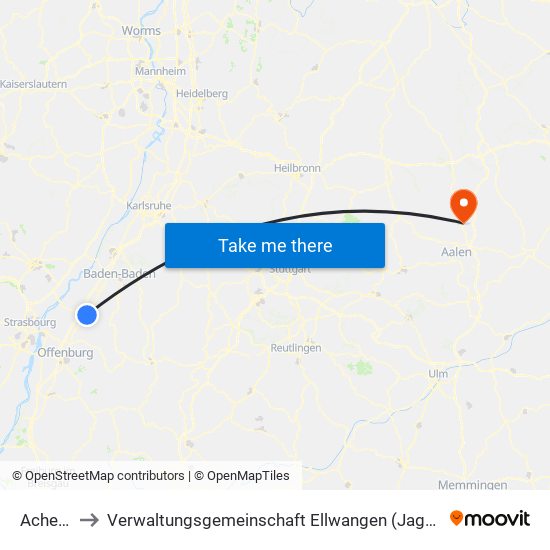 Achern to Verwaltungsgemeinschaft Ellwangen (Jagst) map