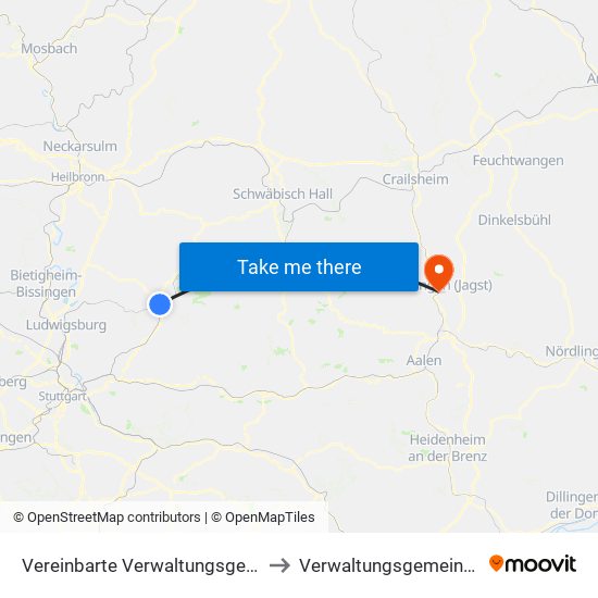 Vereinbarte Verwaltungsgemeinschaft Der Stadt Backnang to Verwaltungsgemeinschaft Ellwangen (Jagst) map