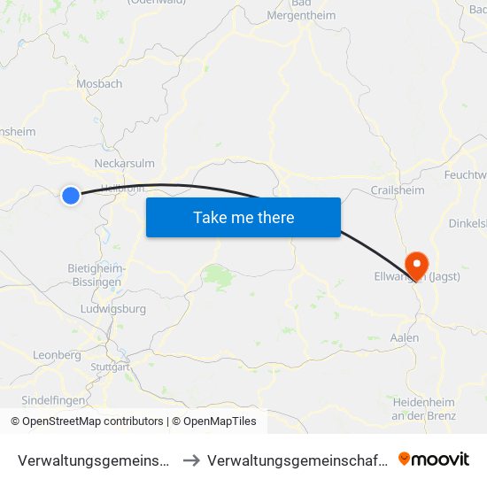 Verwaltungsgemeinschaft Schwaigern to Verwaltungsgemeinschaft Ellwangen (Jagst) map