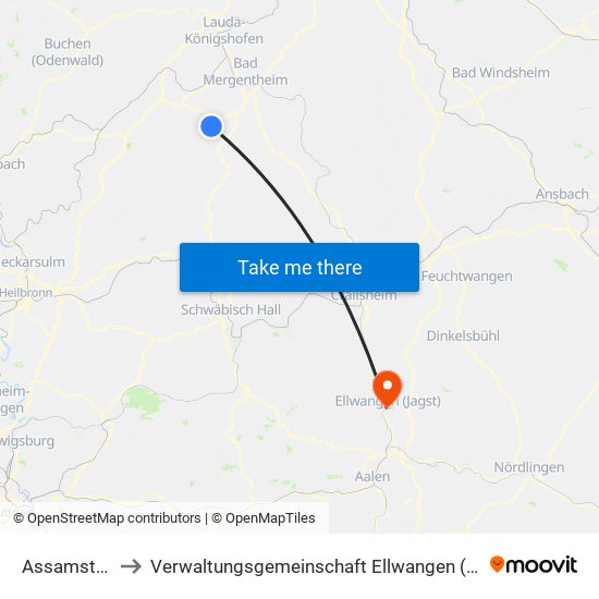 Assamstadt to Verwaltungsgemeinschaft Ellwangen (Jagst) map