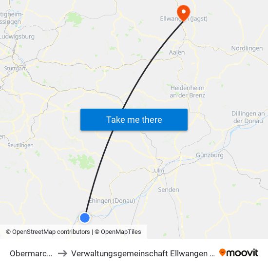 Obermarchtal to Verwaltungsgemeinschaft Ellwangen (Jagst) map