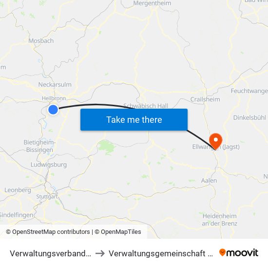 Verwaltungsverband Flein-Talheim to Verwaltungsgemeinschaft Ellwangen (Jagst) map