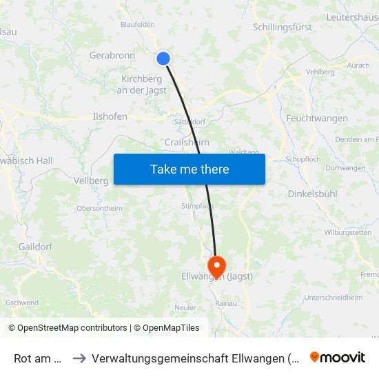 Rot am See to Verwaltungsgemeinschaft Ellwangen (Jagst) map