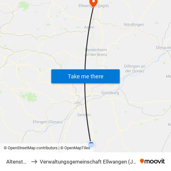 Altenstadt to Verwaltungsgemeinschaft Ellwangen (Jagst) map