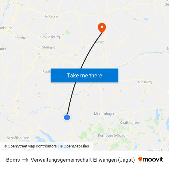 Boms to Verwaltungsgemeinschaft Ellwangen (Jagst) map