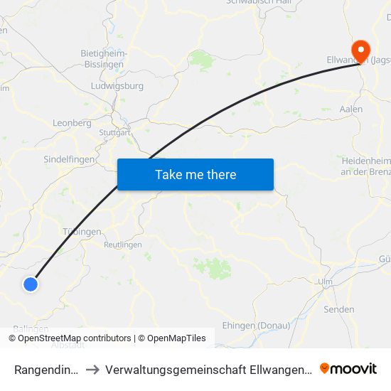 Rangendingen to Verwaltungsgemeinschaft Ellwangen (Jagst) map